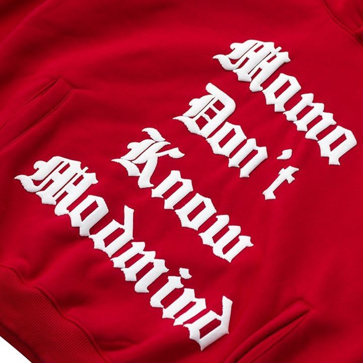  Áo Hoodie Tay Dài In Nổi, Nỉ Bông Mama Hoodie - Màu Đỏ 