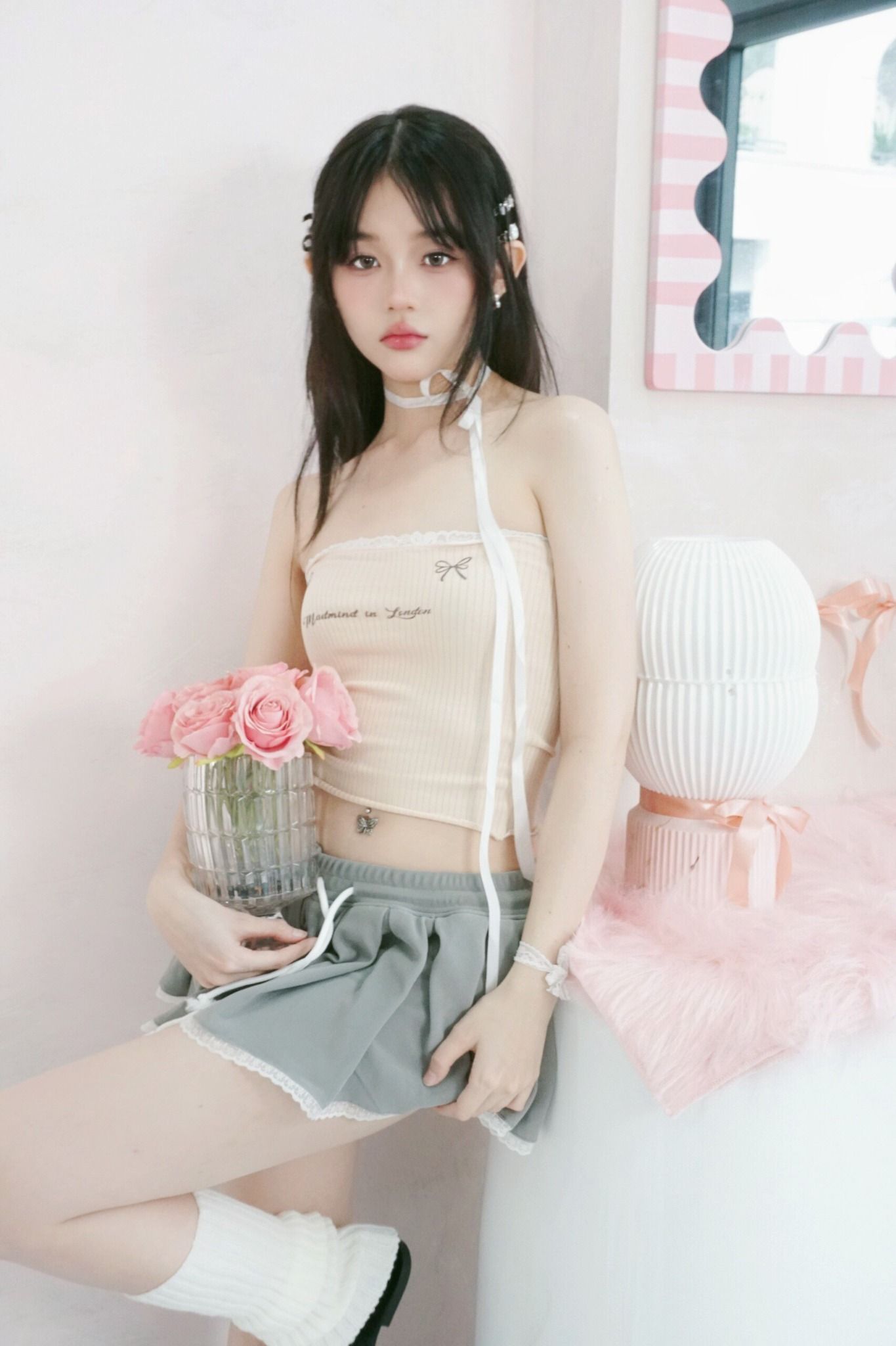  Chân Váy Ngắn Phối Ren (Có Quần Bảo Hộ) Baby Skirt Madmind - Màu Xám 