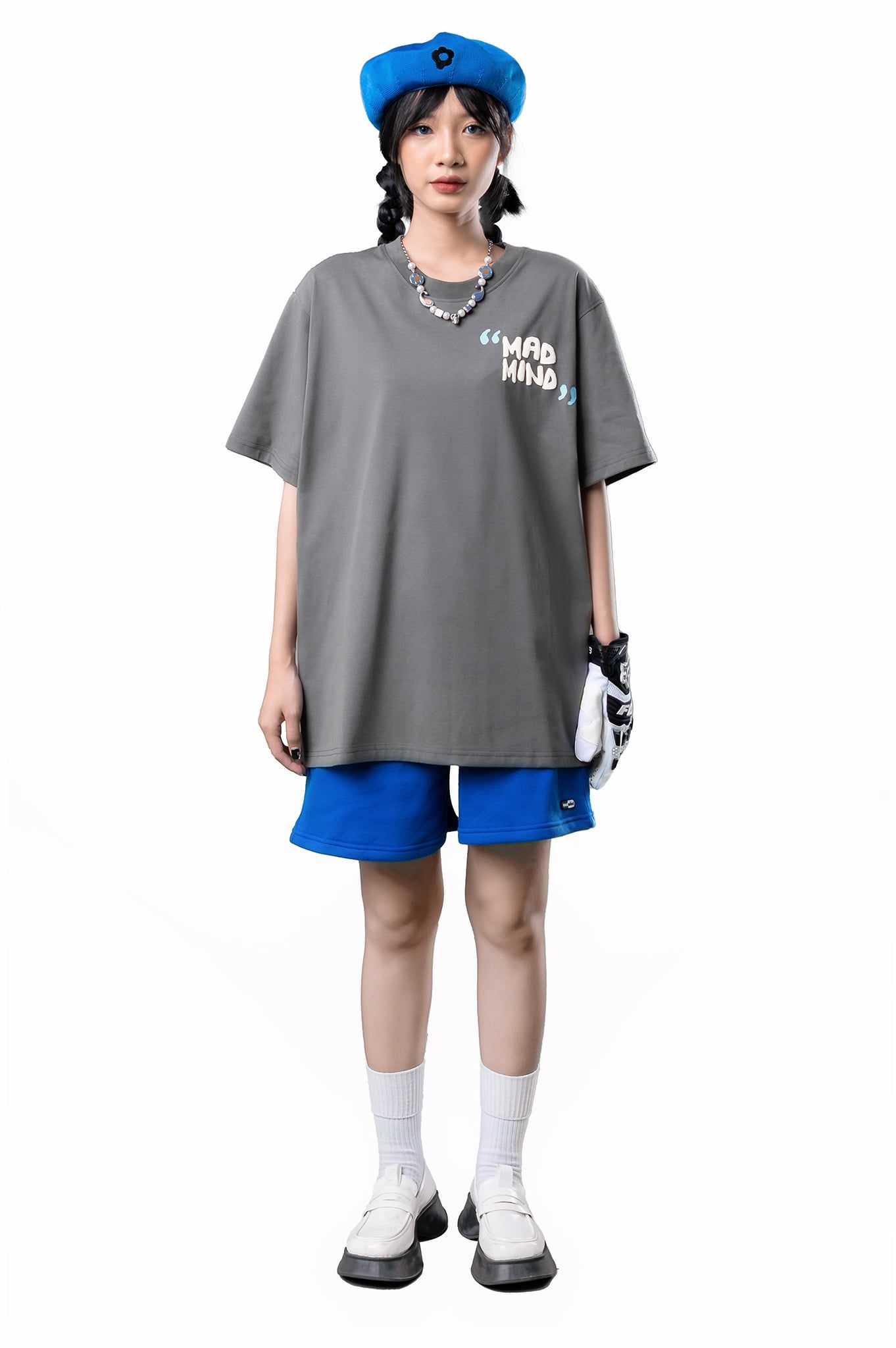  Quần Ngắn Premium Logo Madmind Nỉ Bông Màu Xanh Dương 