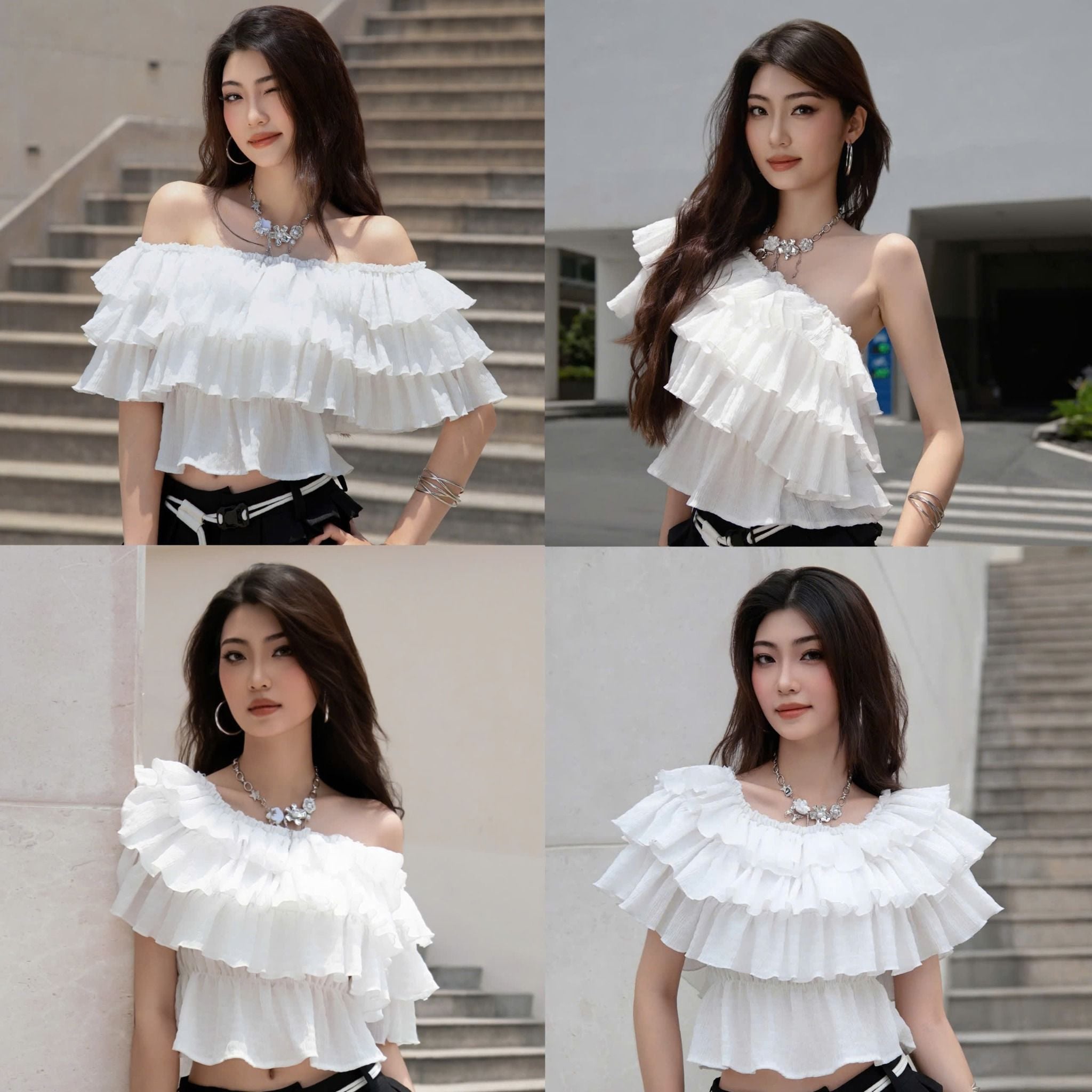  [ MẶC 4 KIỂU ] Áo Nữ Trễ Vai PUDDING MADMIND - Màu Trắng 