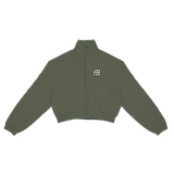  Madmind Áo Khoác Tay Dài Thêu Nổi, Nỉ Bông Terry Zip Up Jacket - Màu Rêu 