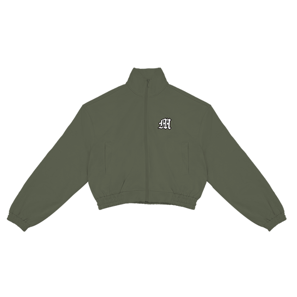  Madmind Áo Khoác Tay Dài Thêu Nổi, Nỉ Bông Terry Zip Up Jacket - Màu Rêu 