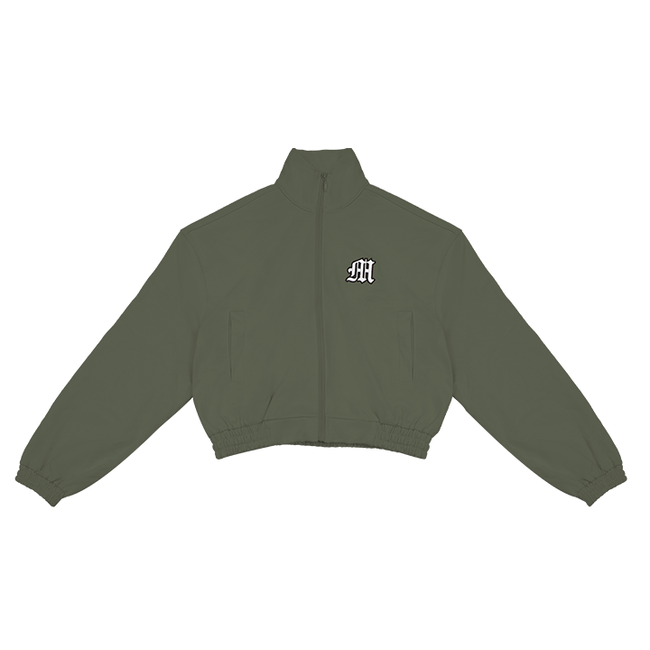  Madmind Áo Khoác Tay Dài Thêu Nổi, Nỉ Bông Terry Zip Up Jacket - Màu Rêu 