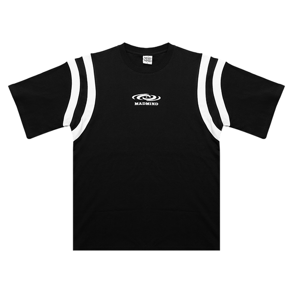  Áo Thun Ngắn Tay In Logo Phối Viền Tay Unisex Curve Tshirt Madmind 100% Premium Cotton - Màu Đen 