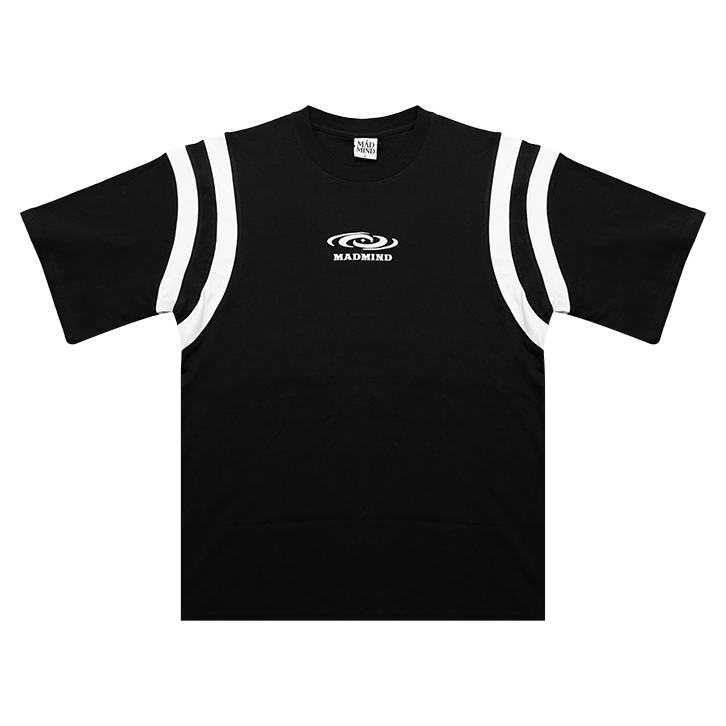 Áo Thun Ngắn Tay In Logo Phối Viền Tay Unisex Curve Tshirt Madmind 100% Premium Cotton - Màu Đen 