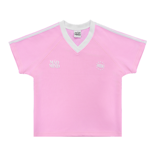  Áo Thun Cổ Tim Phối 2 Sọc Form Baby Centre Madmind With V-Neck - Vải Waffle Màu Hồng 