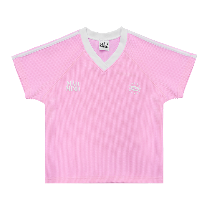  Áo Thun Cổ Tim Phối 2 Sọc Form Baby Centre Madmind With V-Neck - Vải Waffle Màu Hồng 