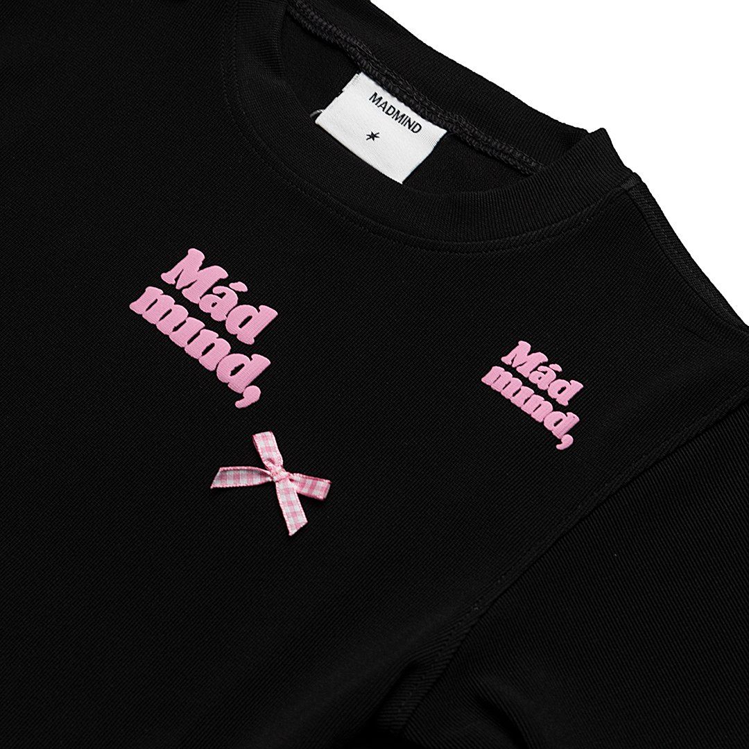  Áo Thun Nữ In Nổi Họa Tiết Đính Nơ Bonnie Croptop MADMIND - Màu Đen 