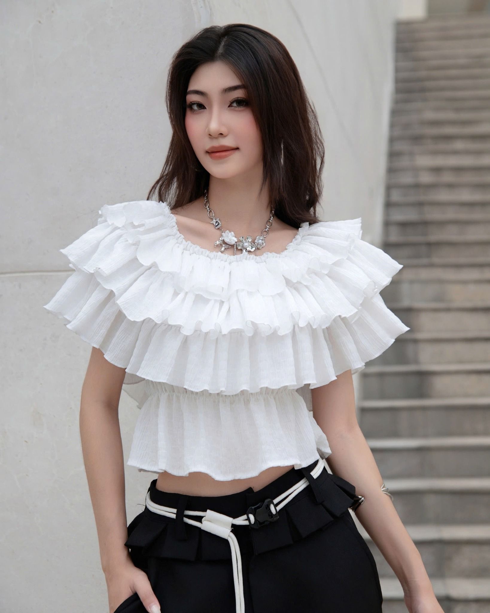  [ MẶC 4 KIỂU ] Áo Nữ Trễ Vai PUDDING MADMIND - Màu Trắng 