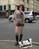  Áo Nữ Lưới Trễ Vai CHIC MADMIND - Màu Nâu 