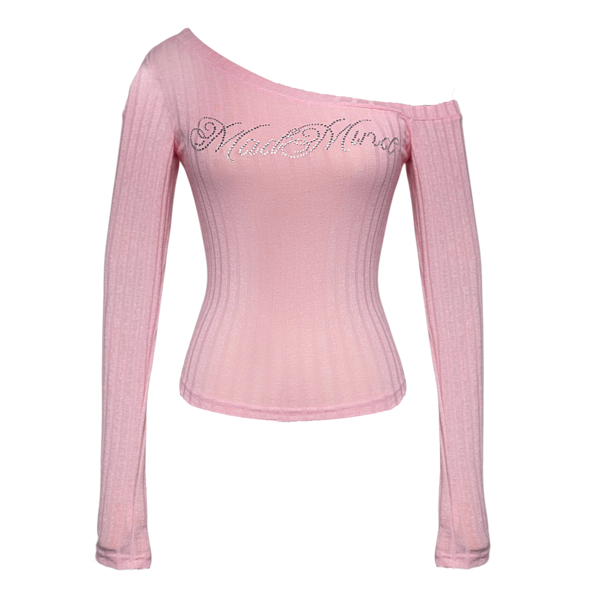  Áo Thun Len Nữ Trễ Vai Ôm Body Tay Dài Họa Tiết Đính Đá Twinkle Top MADMIND - Áo Lệch Vai Màu Hồng 