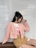  Áo Croptop Len Tay Dài Cropped Wool Jacket - Màu Hồng 