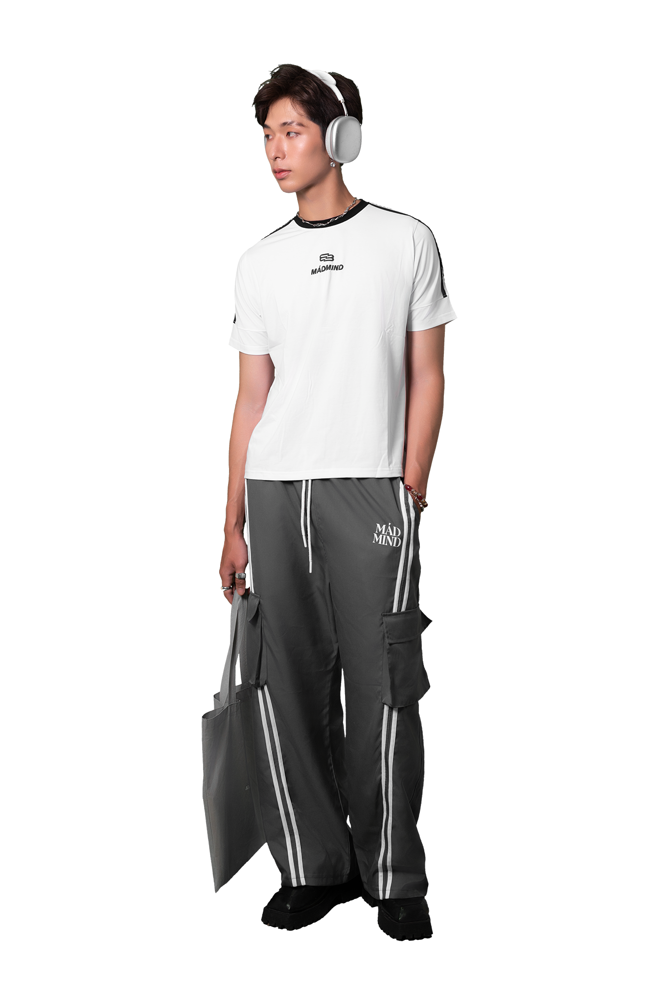  Áo Thun Form Boxy MM Era Madmind - Phối 2 Sọc Tay Ngắn, Premium Cotton Màu Trắng 