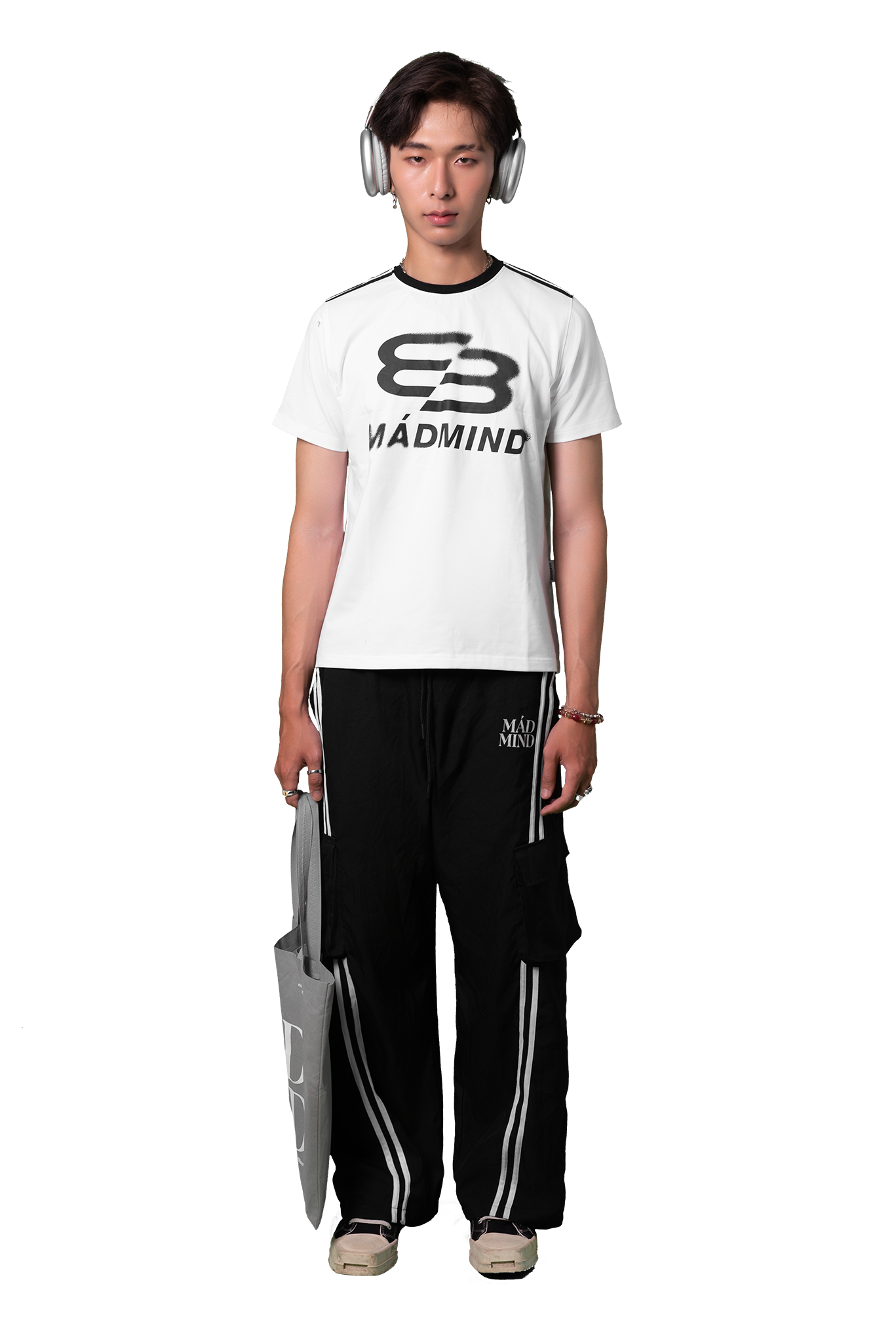  Áo Thun Form Boxy MM Motion Madmind - Phối 2 Sọc Tay Ngắn, Premium Cotton Màu Trắng 
