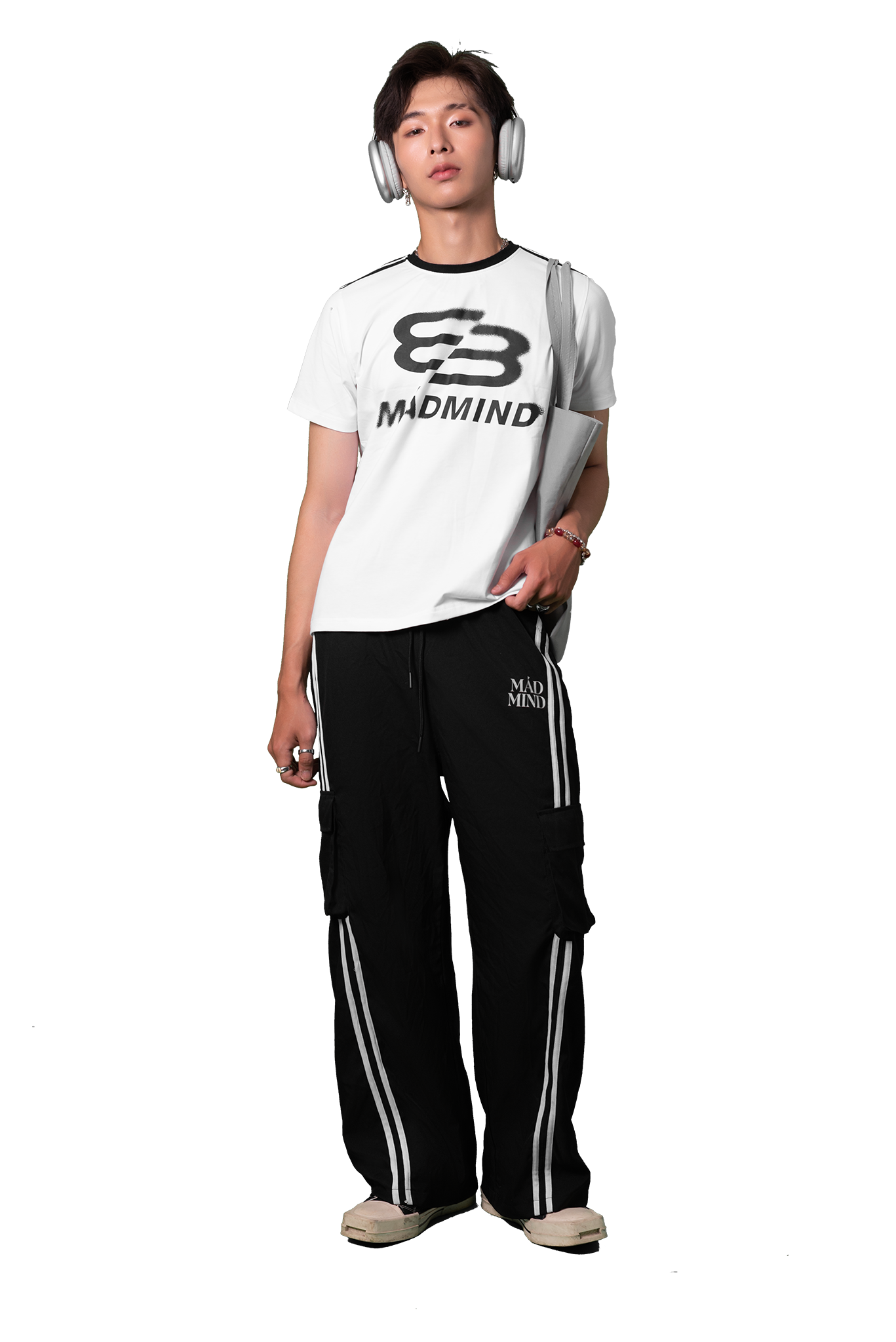  Áo Thun Form Boxy MM Motion Madmind - Phối 2 Sọc Tay Ngắn, Premium Cotton Màu Trắng 