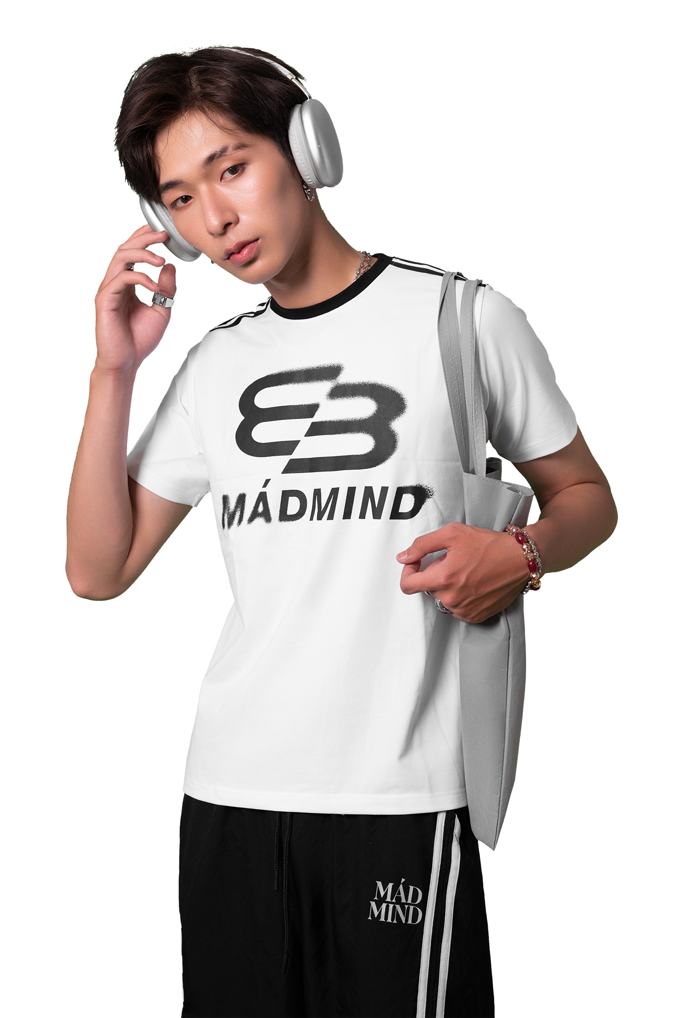  Áo Thun Form Boxy MM Motion Madmind - Phối 2 Sọc Tay Ngắn, Premium Cotton Màu Trắng 