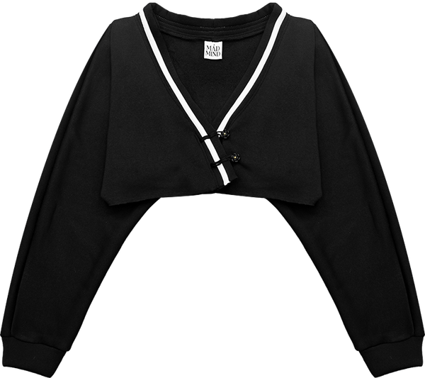  Áo Khoác Ngắn Nỉ Bông Tay Dài Petite Cropped Cardigan Madmind - Màu Đen 