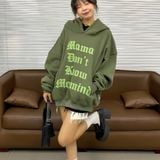  Áo Hoodie Tay Dài In Nổi, Nỉ Bông Mama Hoodie - Màu Rêu 