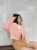  Áo Croptop Len Tay Dài Cropped Wool Jacket - Màu Hồng 