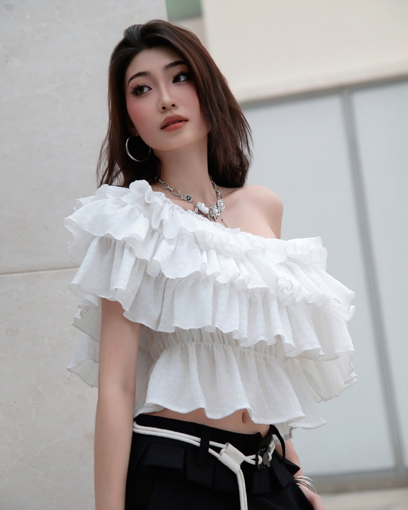  [ MẶC 4 KIỂU ] Áo Nữ Trễ Vai PUDDING MADMIND - Màu Trắng 