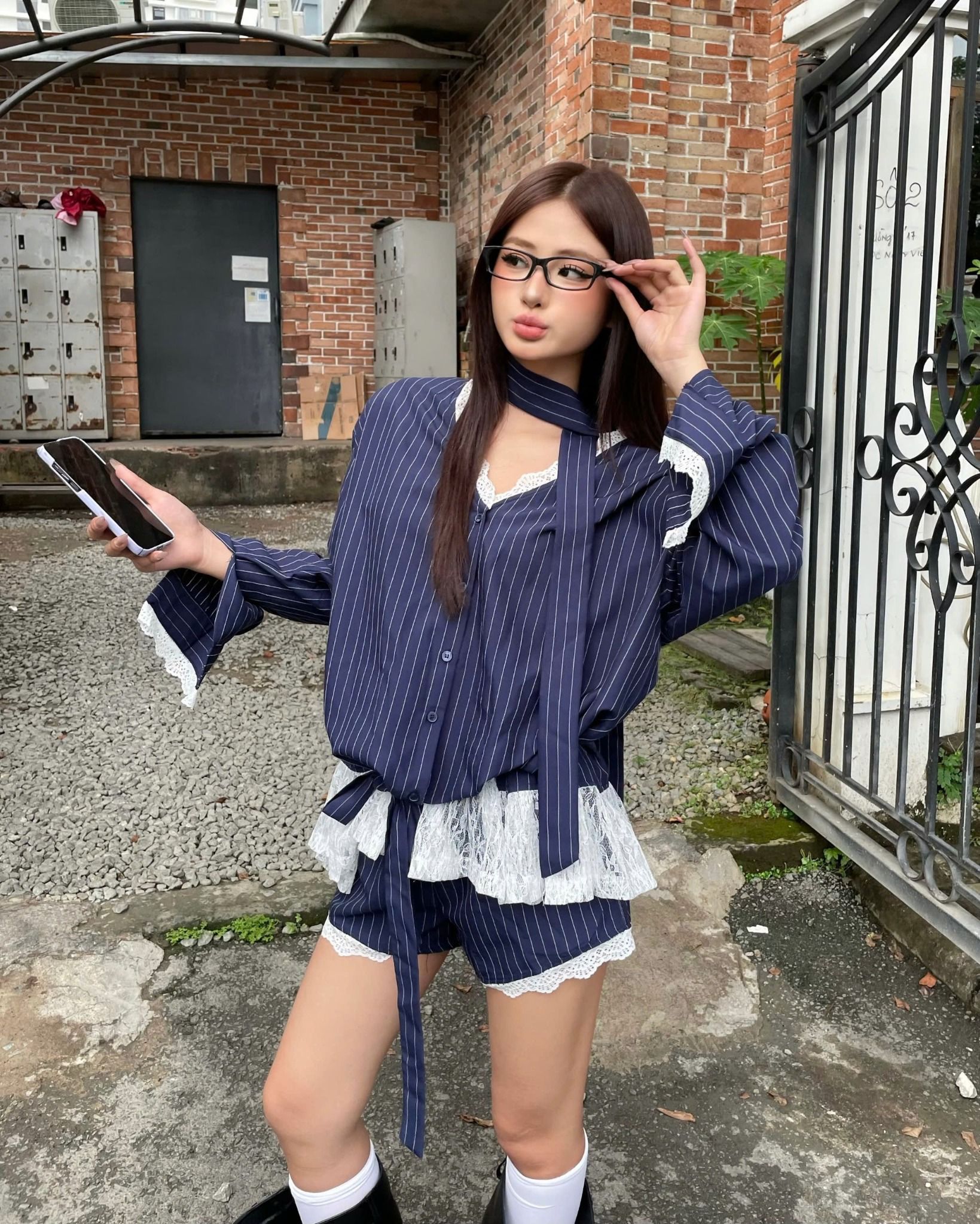  Áo Sơ Mi Nữ Thiết Kế MIKO MADMIND - Màu Xanh Đen 