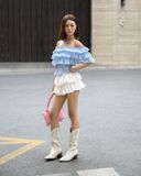  [ MẶC 4 KIỂU ] Áo Nữ Trễ Vai PUDDING MADMIND - Màu Xanh Biển 