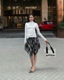  [ MẶC 2 KIỂU ] Chân Váy Nữ Thiết Kế CATCHY MADMIND  - Màu Đen Sọc Nâu 