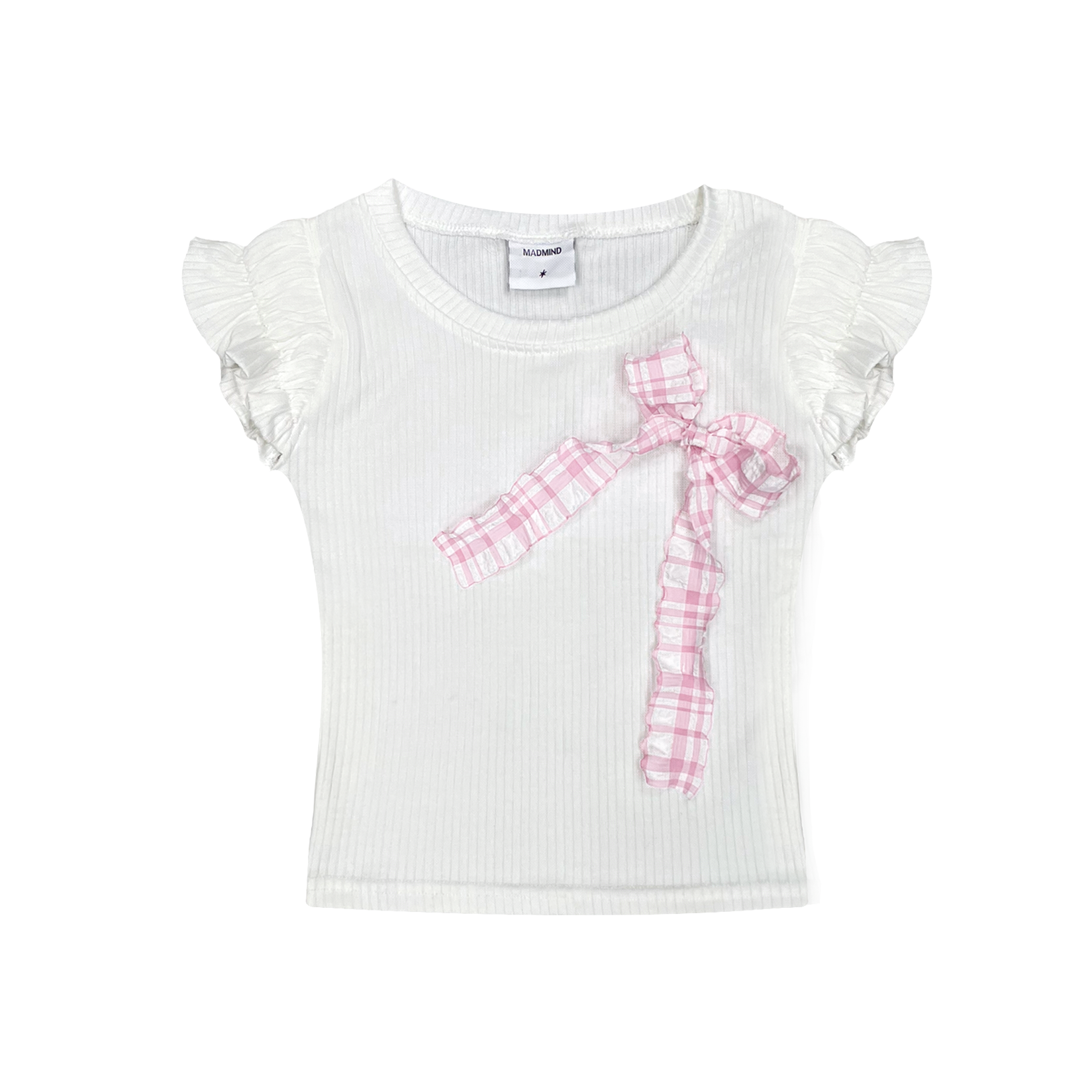  Áo Thun Nữ Form Ôm Body Tay Bèo Họa Tiết Gắn Nơ Cloudy Top MADMIND - Màu Trắng 