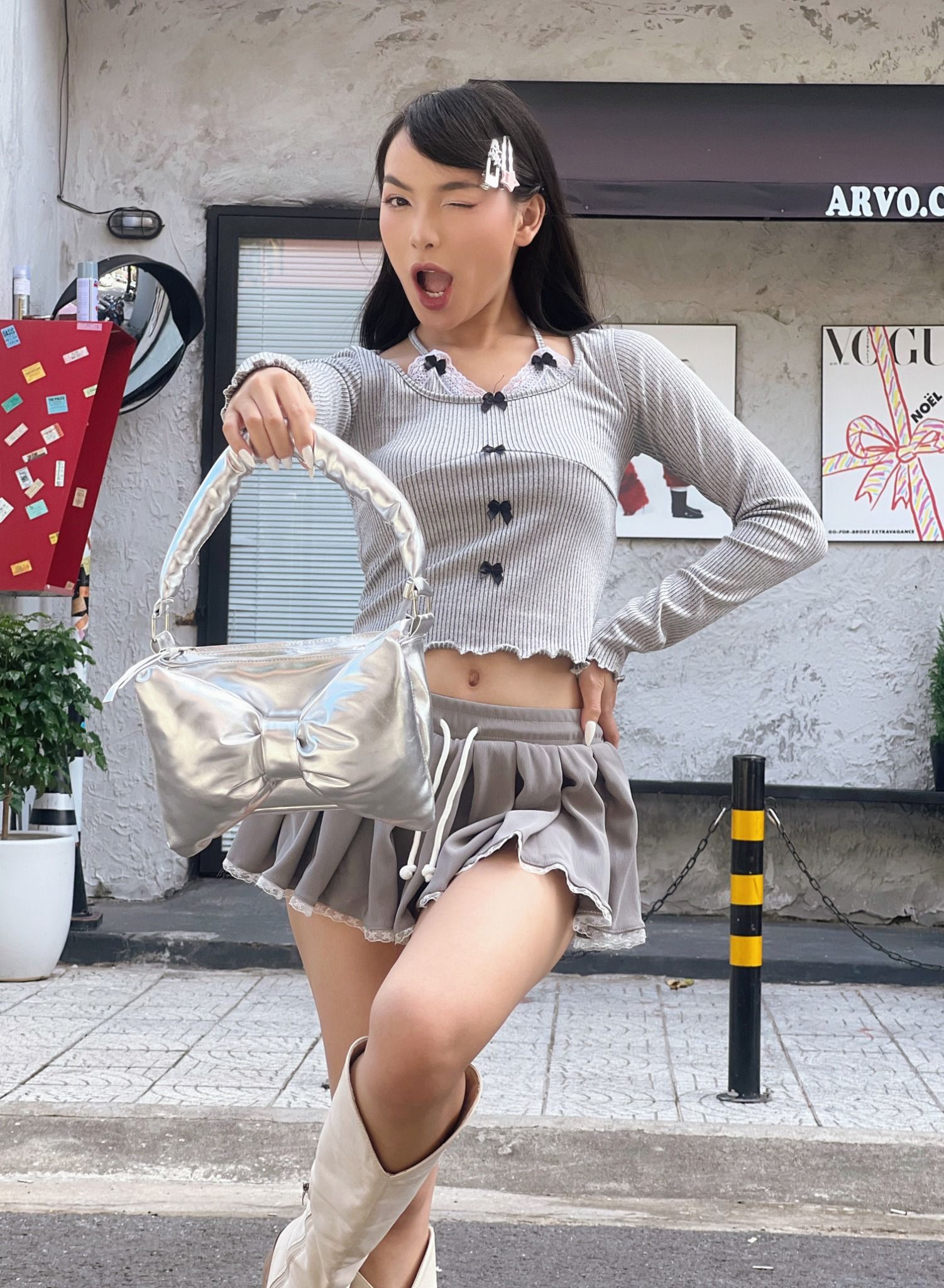  Áo Nữ Tay Dài BOWTIFUL MADMIND - Màu Xám 