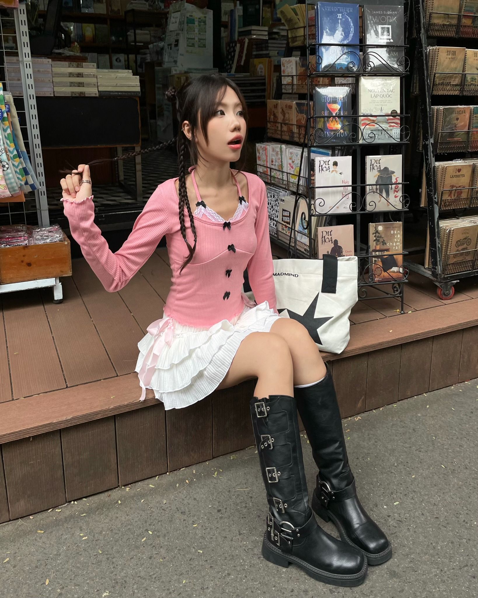  Áo Nữ Tay Dài BOWTIFUL MADMIND - Màu Hồng 