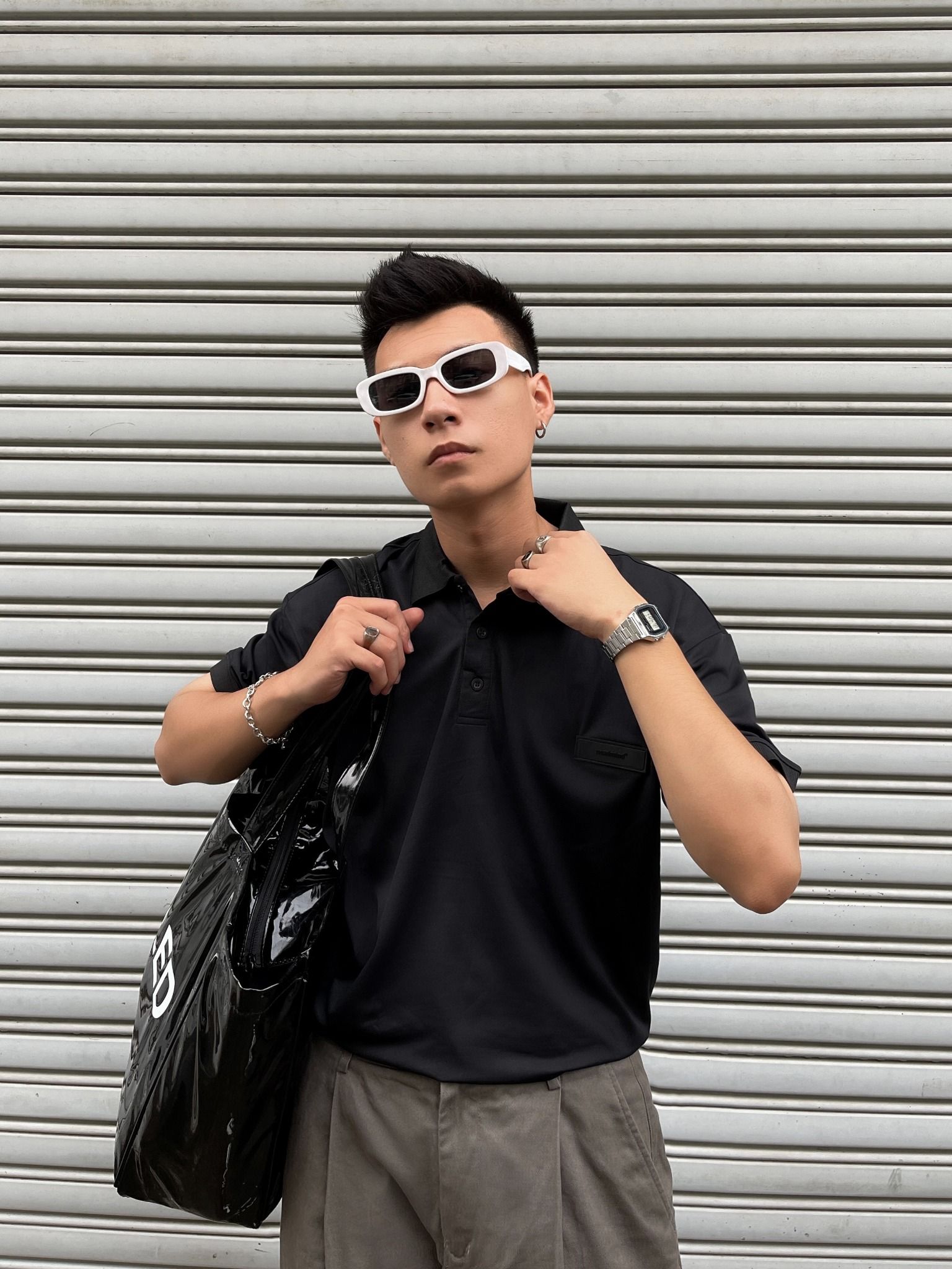  Áo Polo Fresh Madmind Màu Đen, Vải Cá Sấu 