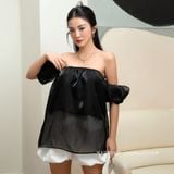  Áo Kiểu Trễ Vai Tay Phồng Vải Tơ Organza Cao Cấp Ivy Top Madmind - Tay Ngắn Màu Đen 
