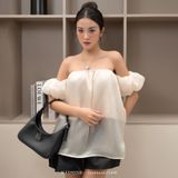  Áo Kiểu Trễ Vai Tay Phồng Vải Tơ Organza Cao Cấp Ivy Top Madmind - Tay Ngắn Màu Be 