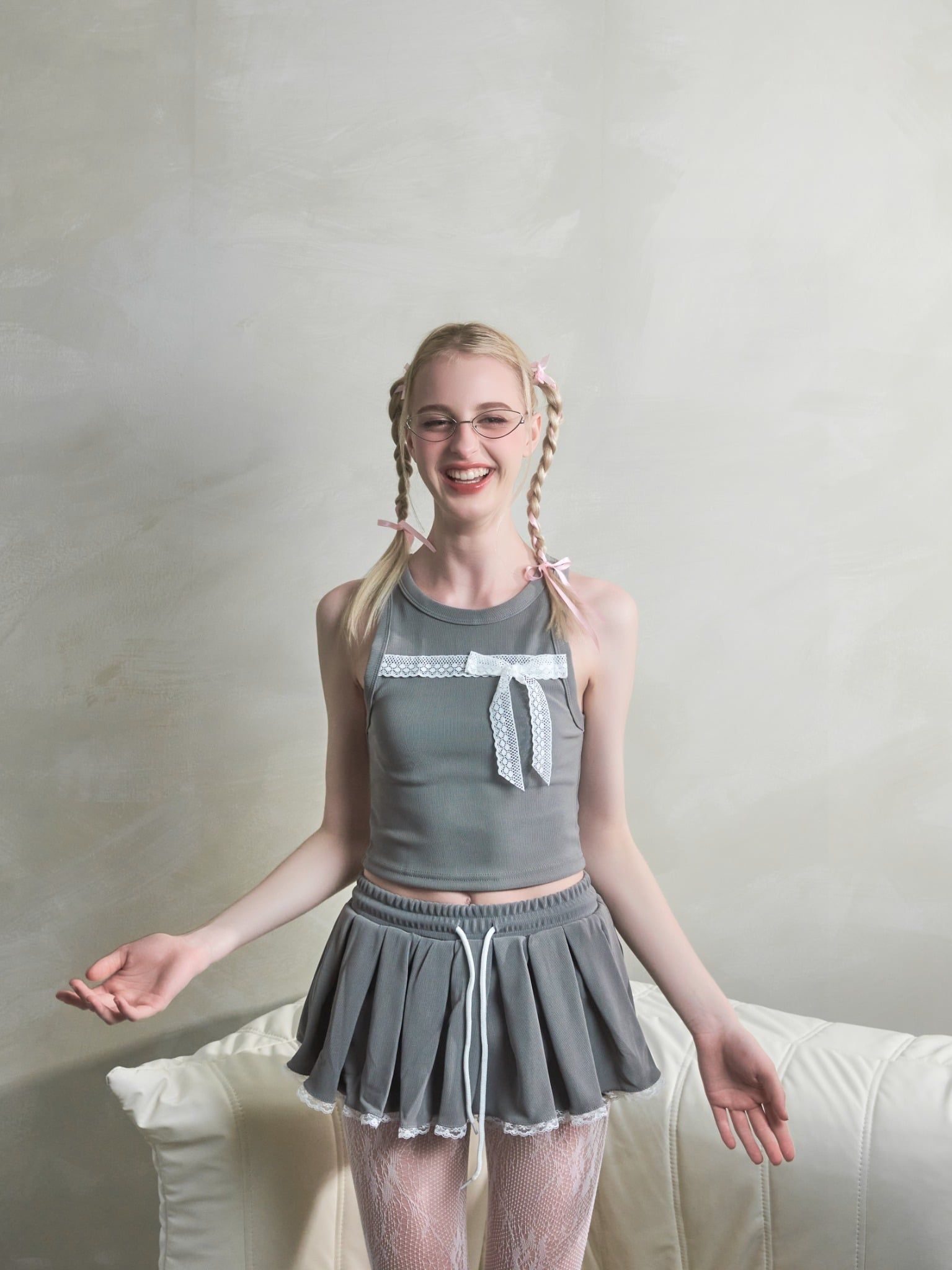  Chân Váy Ngắn Phối Ren (Có Quần Bảo Hộ) Baby Skirt Madmind - Màu Xám 