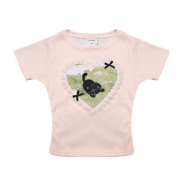  Áo Thun Nữ Form Ôm Body Họa Tiết Phối Ren Rora MADMIND - Màu Be 