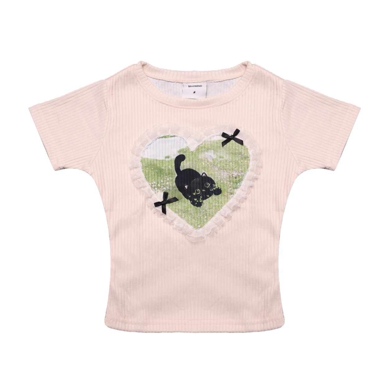  Áo Thun Nữ Form Ôm Body Họa Tiết Phối Ren Rora MADMIND - Màu Be 