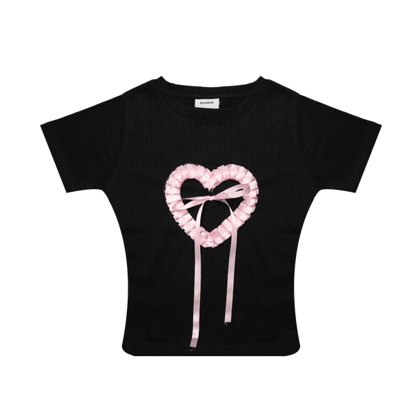  Áo Thun Nữ Form Body Họa Tiết Nơ Ruy Băng Hearty Top MADMIND - Màu Đen 