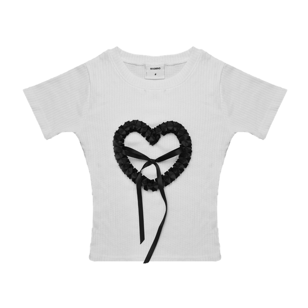  Áo Thun Nữ Form Body Họa Tiết Nơ Ruy Băng Hearty Top MADMIND - Màu Trắng 