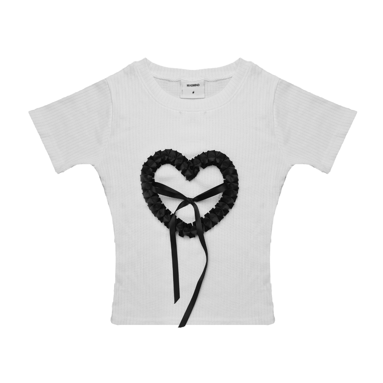  Áo Thun Nữ Form Body Họa Tiết Nơ Ruy Băng Hearty Top MADMIND - Màu Trắng 