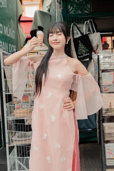  [ KÈM KHOÁC LỤA ] - Áo Dài Cách Tân Nữ Khiết Lam MADMIND - Màu Hồng 