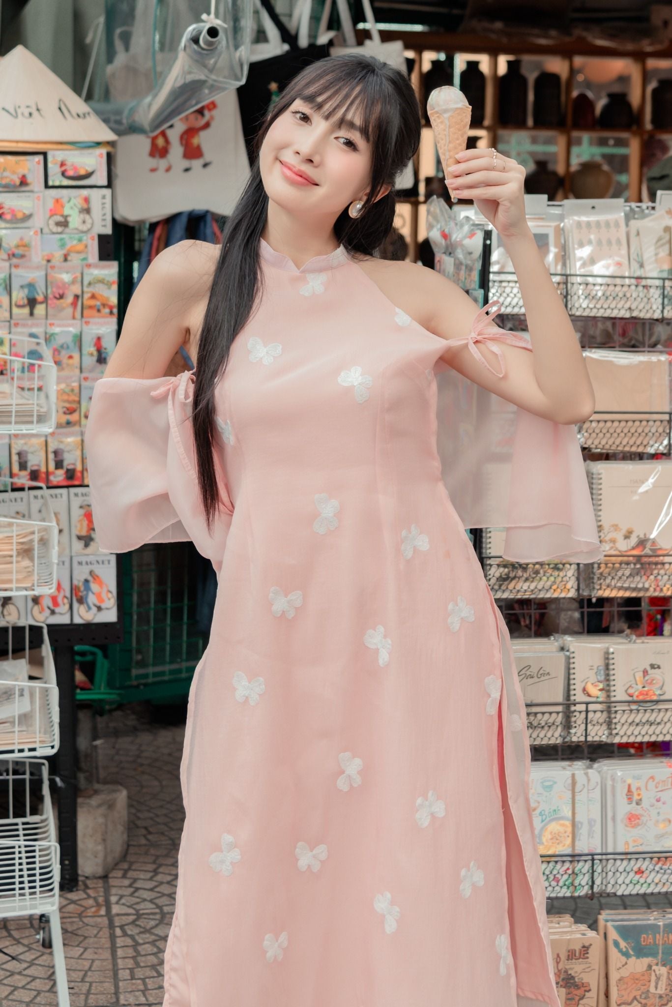  [ KÈM KHOÁC LỤA ] - Áo Dài Cách Tân Nữ Khiết Lam MADMIND - Màu Hồng 