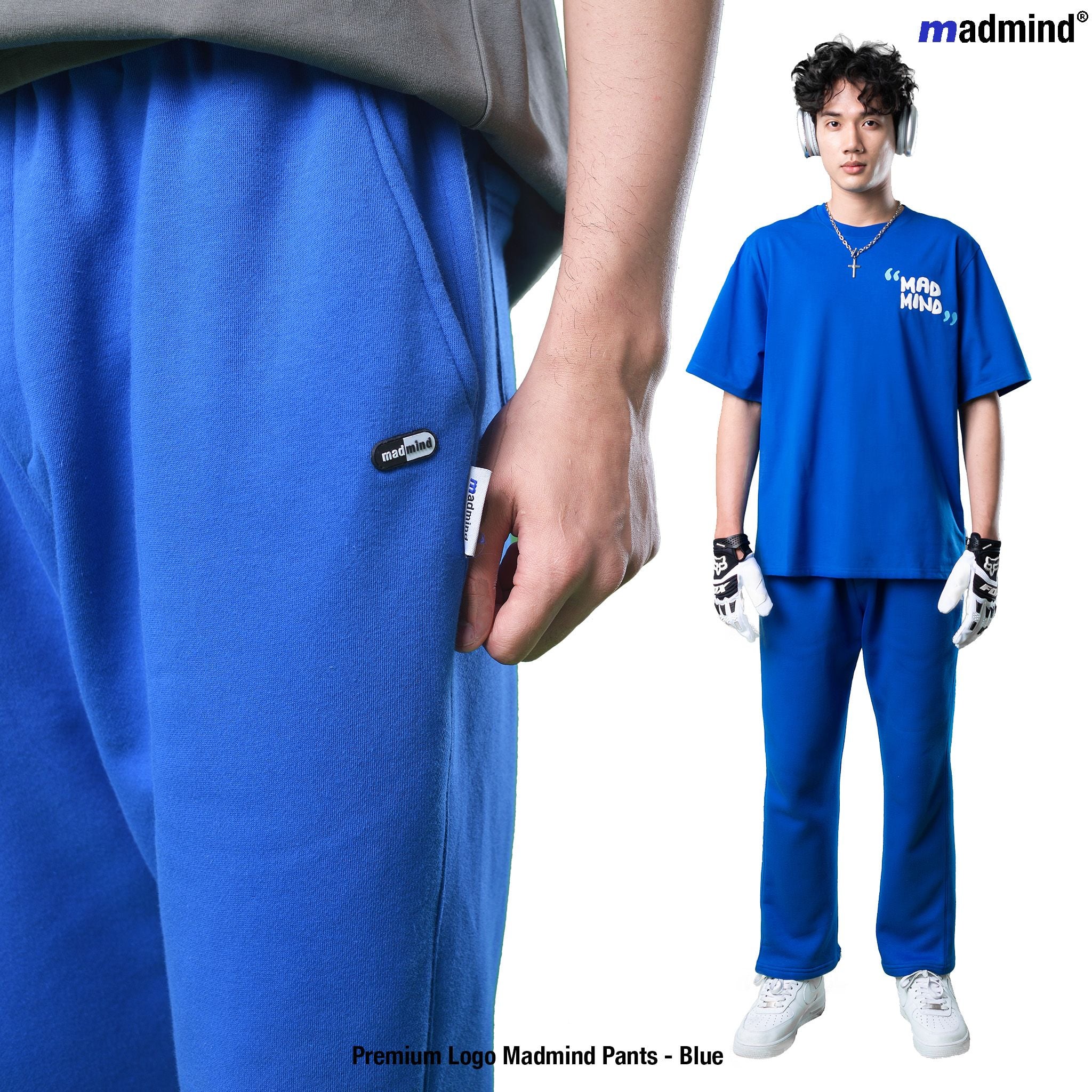  Quần Dài Premium Logo Madmind Nỉ Bông Màu Xanh Dương 