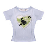  Áo Thun Nữ Form Ôm Body Họa Tiết Phối Ren Rora MADMIND - Màu Xanh Dương 