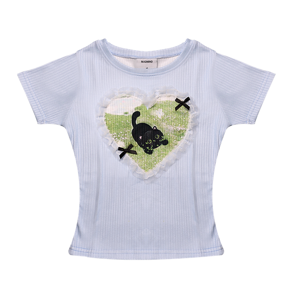  Áo Thun Nữ Form Ôm Body Họa Tiết Phối Ren Rora MADMIND - Màu Xanh Dương 