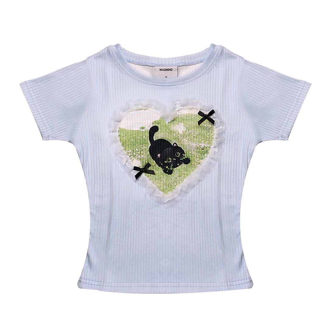  Áo Thun Nữ Form Ôm Body Họa Tiết Phối Ren Rora MADMIND - Màu Xanh Dương 