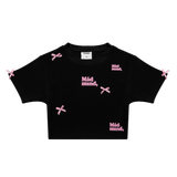  Áo Thun Nữ In Nổi Họa Tiết Đính Nơ Bonnie Croptop MADMIND - Màu Đen 