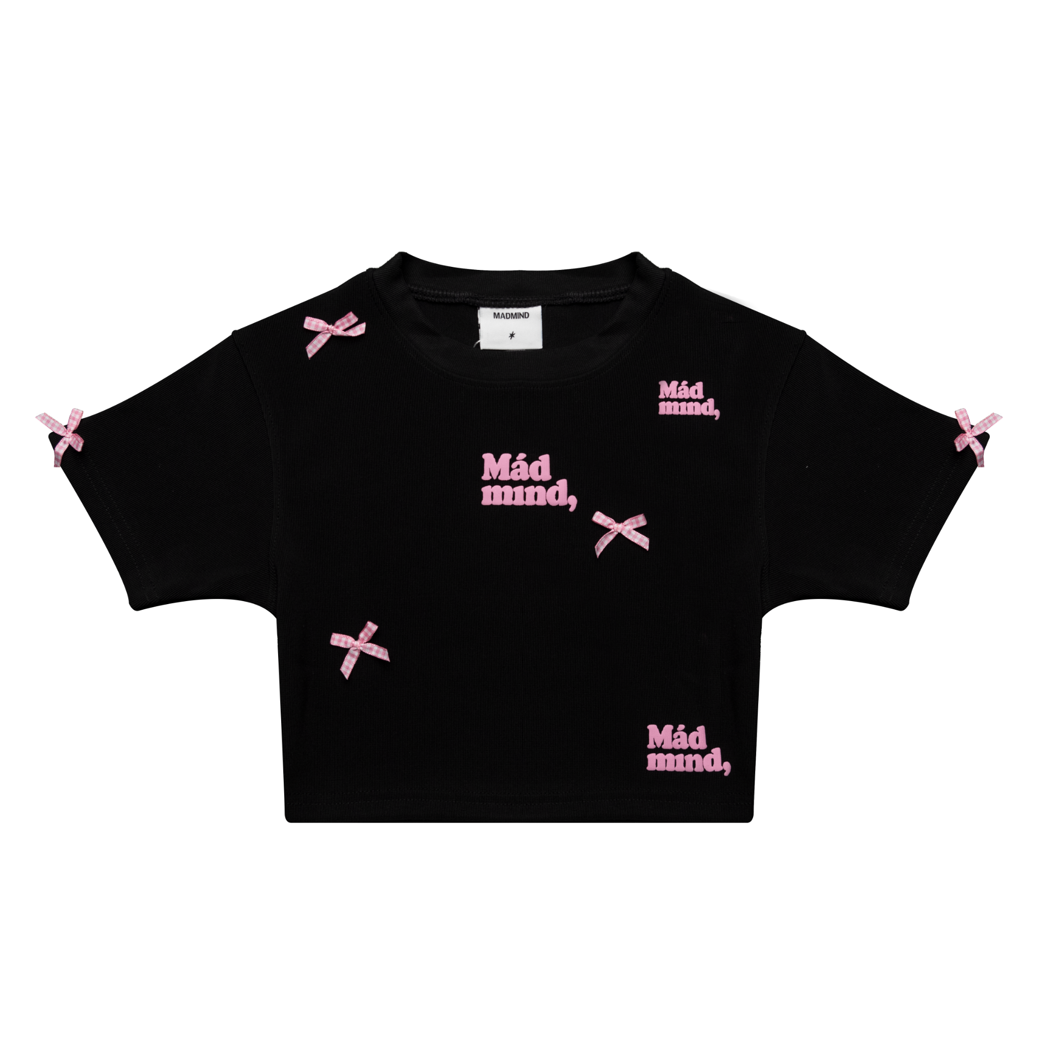  Áo Thun Nữ In Nổi Họa Tiết Đính Nơ Bonnie Croptop MADMIND - Màu Đen 