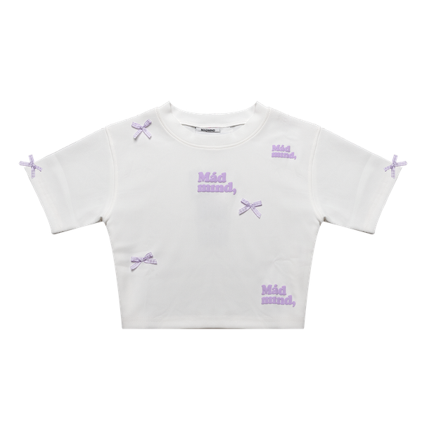  Áo Thun Nữ In Nổi Họa Tiết Đính Nơ Bonnie Croptop MADMIND - Màu Trắng 