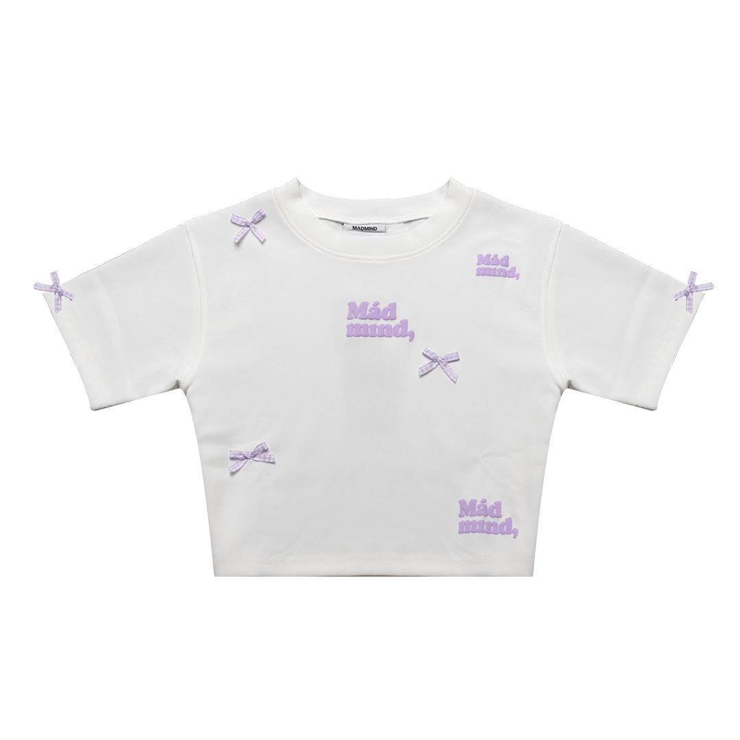  Áo Thun Nữ In Nổi Họa Tiết Đính Nơ Bonnie Croptop MADMIND - Màu Trắng 
