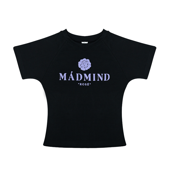  Áo Thun Ôm Body In Nổi Hoa Rosé Madmind - Màu Đen 